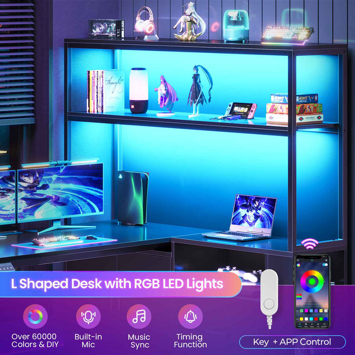 SEDETA 48.6 Inch Standing Desk Height Adjustable Electric L Shaped Stand Up Computer Gaming Desk with Drawers Hutch Power Outlets