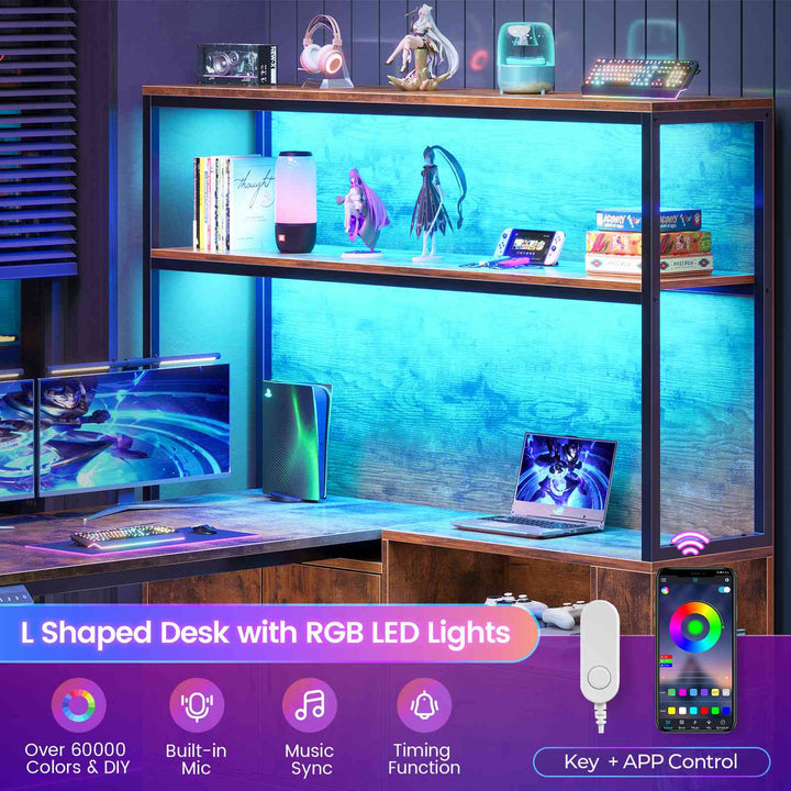 SEDETA 48.6 Inch Standing Desk Height Adjustable Electric L Shaped Stand Up Computer Gaming Desk with Drawers Hutch Power Outlets