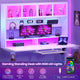 SEDETA 55 Inch Standing Desk Electric Height Adjustable Sit Stand Up Gaming Desk with Led Lights Power Outlet Storage Hutch and Pegboard