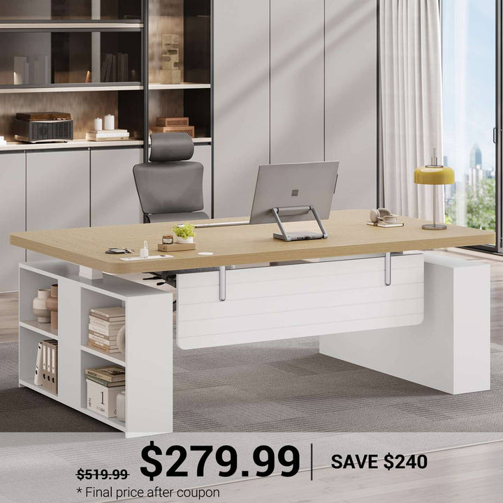 SEDETA 63 Inch Executive Standing Desk with Storage Height Adjustable Desk with Power Outlets Computer Office Desk with Privacy Panel