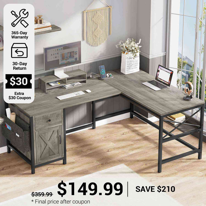 SEDETA® 63 Inch L Shaped Desk Convertible Long Home Office Desk