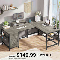 SEDETA | 63 Inch L Shaped Convertible Computer Desk with Storage Cabinet for Home Office