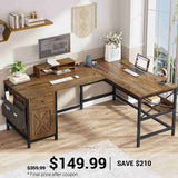SEDETA | 63 Inch L Shaped Convertible Computer Desk with Storage Cabinet for Home Office
