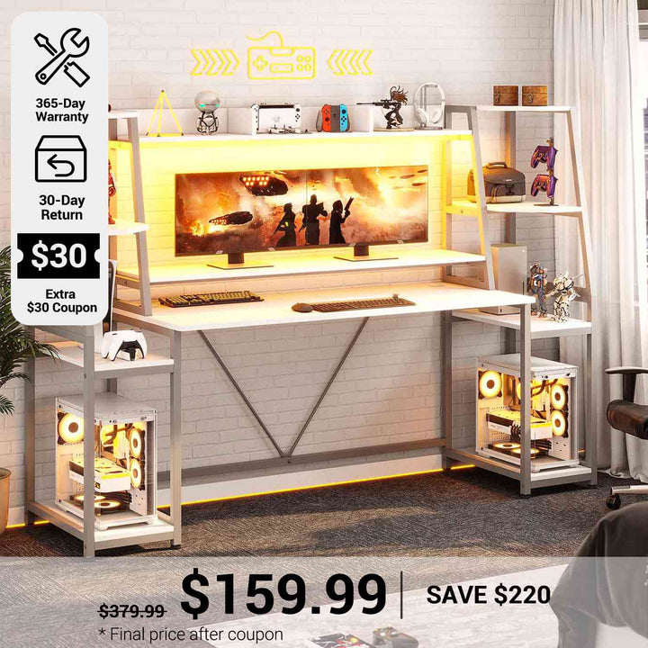 SEDETA® 78.8 Inch LED Gaming Desk Ergonomic Computer Table with Hutch