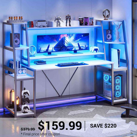 SEDETA | 78.8 Inch LED Ergonomic Gaming Table with Storage Shelves