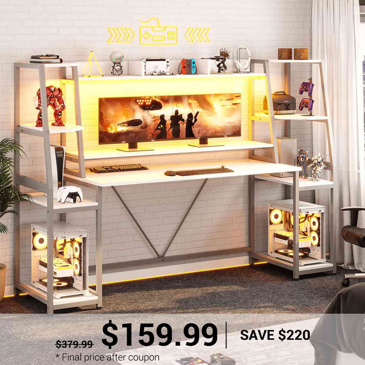 SEDETA | 78.8 Inch LED Ergonomic Gaming Table with Storage Shelves