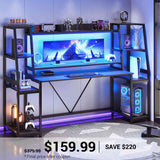 SEDETA | 78.8 Inch LED Ergonomic Gaming Table with Storage Shelves