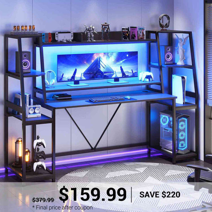SEDETA | 78.8 Inch LED Ergonomic Gaming Table with Storage Shelves