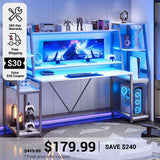 SEDETA 78.8 Inch Gaming Desk  with LED Lights Hutch Storage Shelves