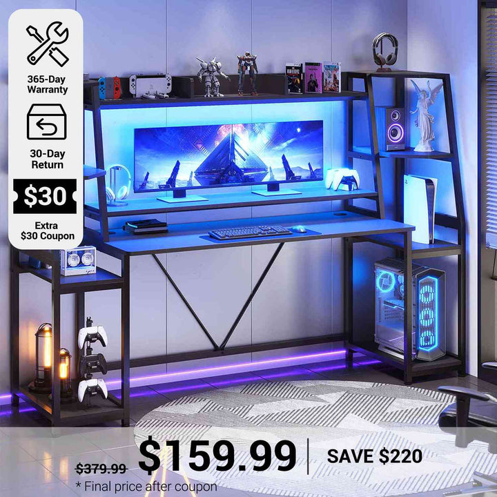 SEDETA® 78.8 Inch LED Gaming Desk Ergonomic Computer Table with Hutch