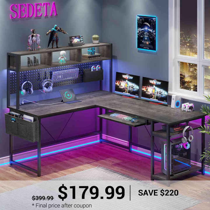 SEDETA 67 Inch L Shaped Gaming Desk Reversible Computer Desk