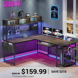 SEDETA | 67 Inch L Shaped Gaming Desk Reversible Computer Desk with LED Lights Power Outlet Pegboard Storage Bag