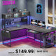 SEDETA® 67 Inch LED Gaming Desk Reversible L Shaped Computer Desk with Power Outlet Pegboard Storage Bag for Home Office