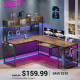 SEDETA | 67 Inch L Shaped Gaming Desk Reversible Computer Desk with LED Lights Power Outlet Pegboard Storage Bag
