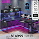 SEDETA® 67 Inch LED Gaming Desk Reversible L Shaped Computer Desk with Power Outlet Pegboard Storage Bag for Home Office