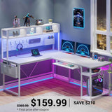 SEDETA | 67 Inch L Shaped Gaming Desk Reversible Computer Desk with LED Lights Power Outlet Pegboard Storage Bag