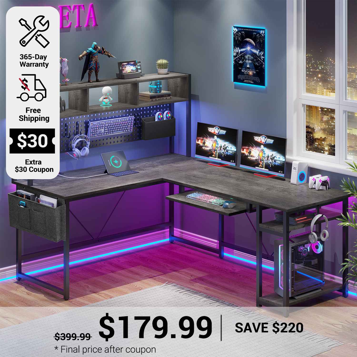 SEDETA 67 Inch L Shaped Gaming Desk Reversible Computer Desk