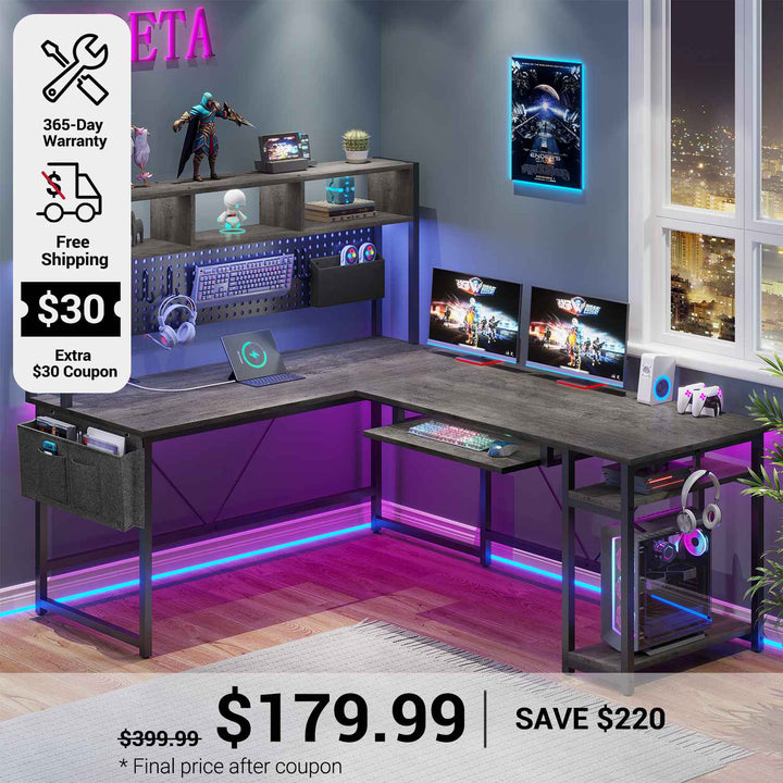 SEDETA 67 Inch L Shaped Gaming Desk Reversible Computer Desk