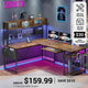 SEDETA® 67 Inch LED Gaming Desk Reversible L Shaped Computer Desk with Power Outlet Pegboard Storage Bag for Home Office