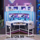 SEDETA Triangle Corner Computer Gaming Desk with Hutch & LED Lights