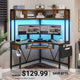 SEDETA Triangle Corner Computer Gaming Desk with Hutch & LED Lights