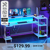 SEDETA® 70.8 Inch Large PC Gamer Desk LED Gaming Table with Storage Shelves