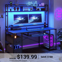 SEDETA 55 Inch Gamer Desk PC Table with with LED Lights and Power Outlet