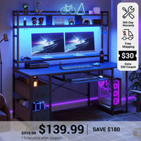 SEDETA 55 Inch Gamer Desk PC Table with with LED Lights and Power Outlet