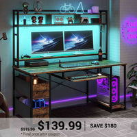 SEDETA 55 Inch Gamer Desk PC Table with with LED Lights and Power Outlet