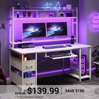SEDETA 55 Inch Gamer Desk PC Table with with LED Lights and Power Outlet