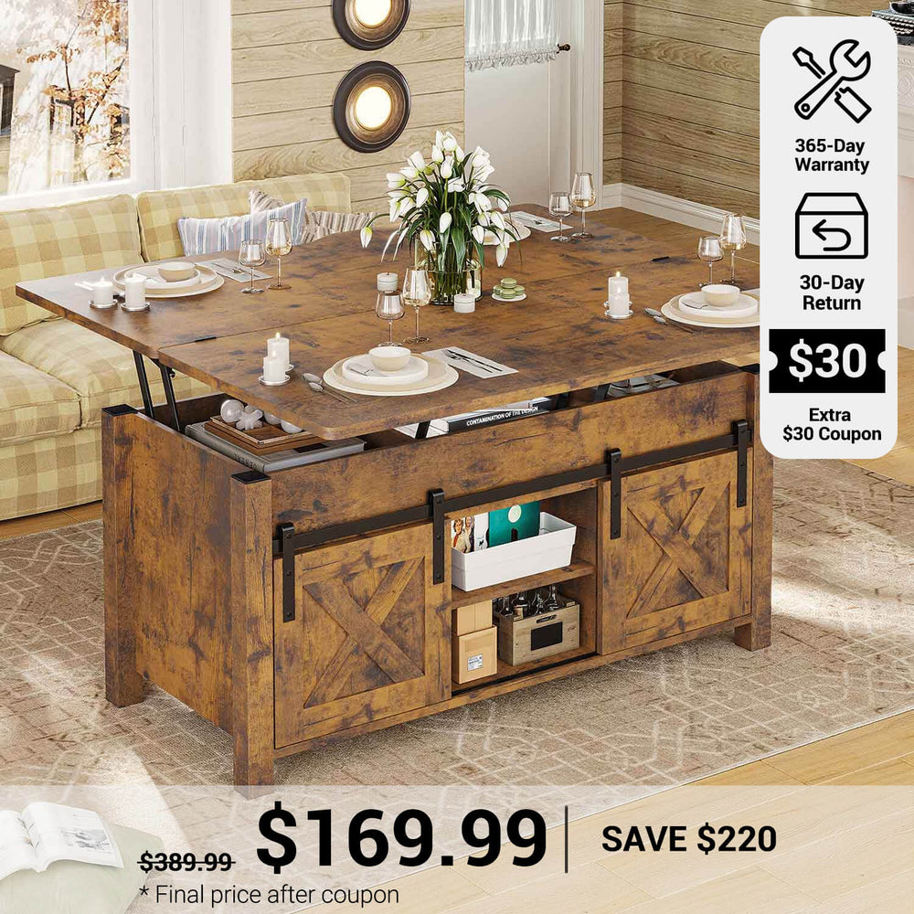 SEDETA® 40 Inch Lift Top Coffee Table Farmhouse 4 in 1 Multi-Function for Living Room