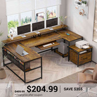 SEDETA | 101.5 Inch Two Person Computer Desk Home Office Gaming Table with Drawer