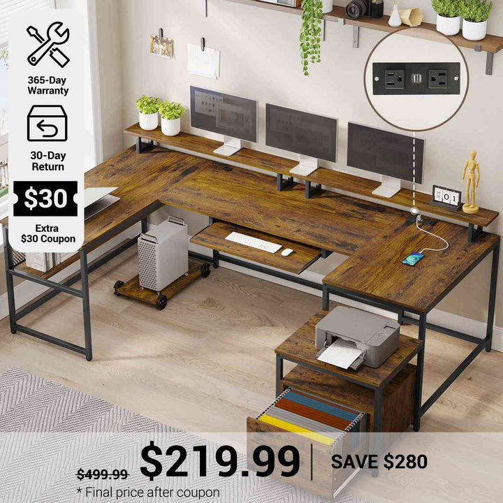 SEDETA® 101.5 Inch Two Person Computer Desk Home Office Gaming Desk with File Drawer
