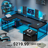 SEDETA | 101.5 Inch Two Person Computer Desk Home Office Gaming Table with Drawer