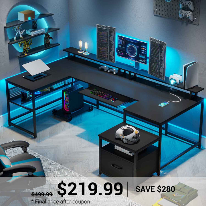 SEDETA | 101.5 Inch Two Person Computer Desk Home Office Gaming Table with Drawer