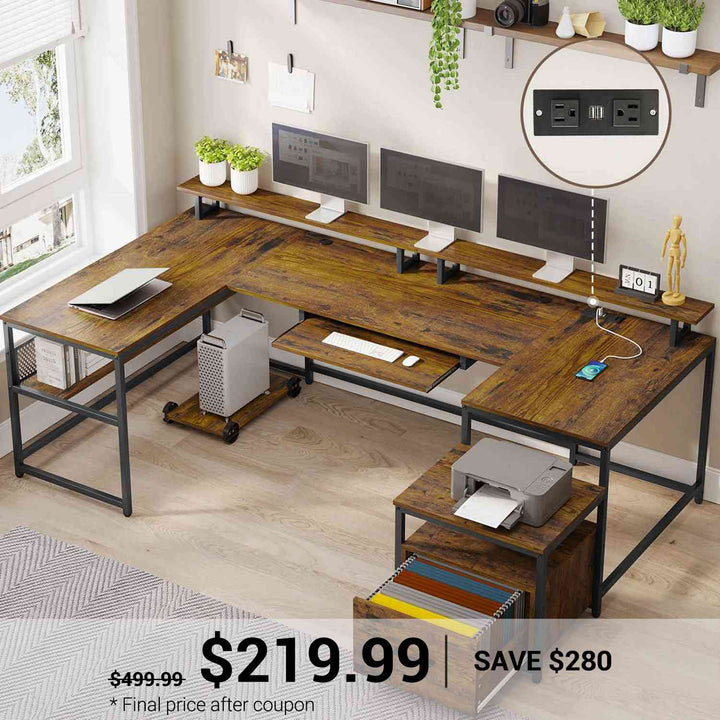 SEDETA | 101.5 Inch Two Person Computer Desk Home Office Gaming Table with Drawer