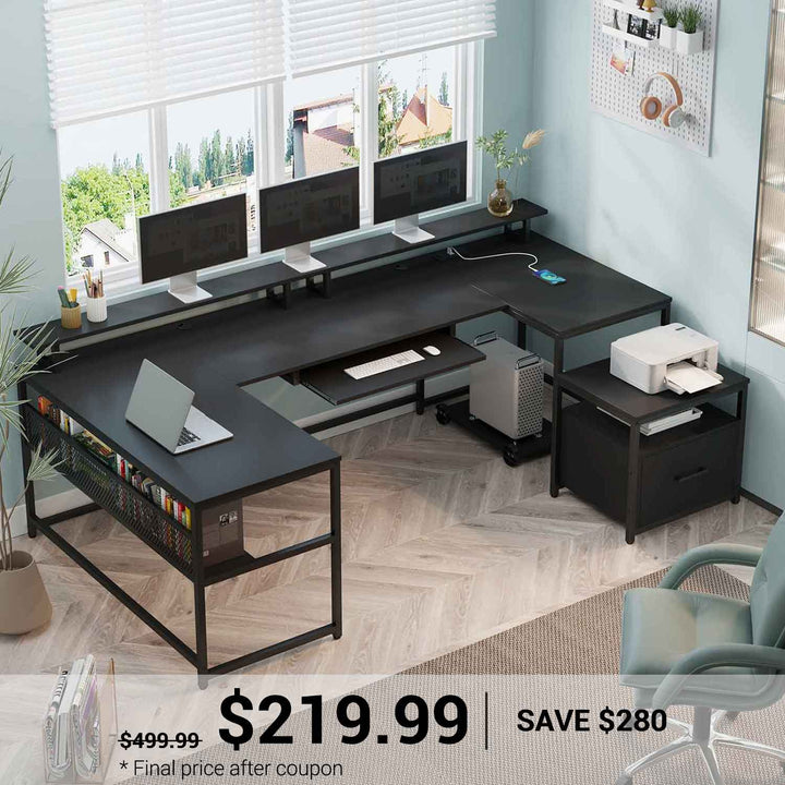 SEDETA | 101.5 Inch Two Person Computer Desk Home Office Gaming Table with Drawer