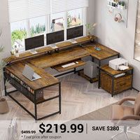 SEDETA | 101.5 Inch Two Person Computer Desk Home Office Gaming Table with Drawer