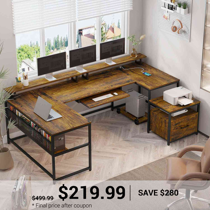 SEDETA | 101.5 Inch Two Person Computer Desk Home Office Gaming Table with Drawer
