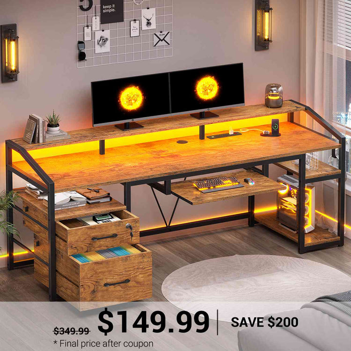 SEDETA® 63 Inch Ergonomic LED Gaming Desk Home Office Computer Table with Lock Drawers