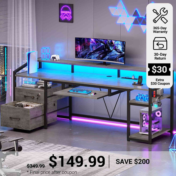 SEDETA® 63 Inch Ergonomic LED Gaming Desk Home Office Computer Table with Lock Drawers