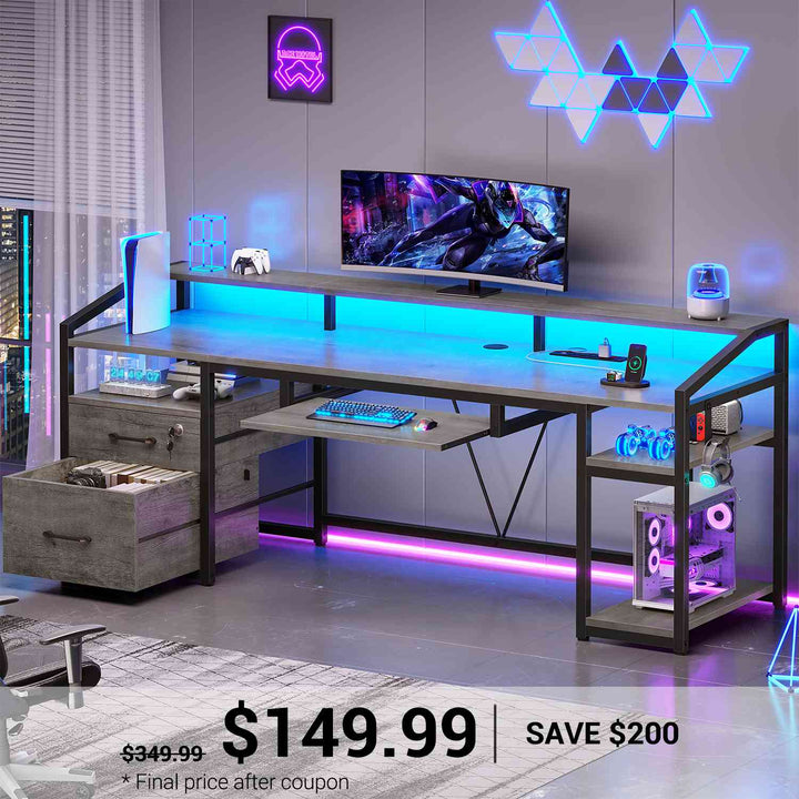 SEDETA® 63 Inch Ergonomic LED Gaming Desk Home Office Computer Table with Lock Drawers