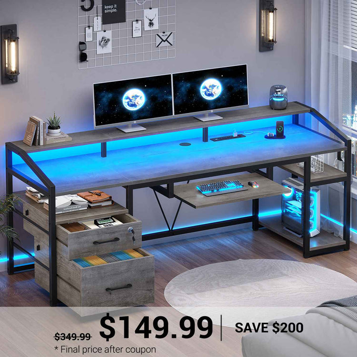 SEDETA® 63 Inch Ergonomic LED Gaming Desk Home Office Computer Table with Lock Drawers