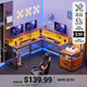 SEDETA 66 Inch L Shaped Gaming Desk Two Person Desk with Led Lights