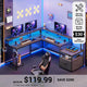 SEDETA® 66 Inch L Shaped LED Gaming Desk Home Office Corner Computer Table with Storage Shelves