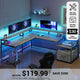 SEDETA® 66 Inch L Shaped LED Gaming Desk Home Office Corner Computer Table with Storage Shelves