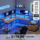 SEDETA® 66 Inch L Shaped LED Gaming Desk Home Office Corner Computer Table with Storage Shelves