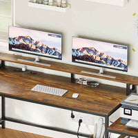 SEDETA 66 Inch L Shaped Gaming Desk Two Person Desk with Led Lights