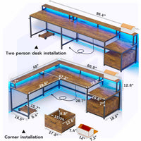 SEDETA 66 Inch L Shaped Gaming Desk Two Person Desk with Led Lights