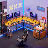 SEDETA 66 Inch L Shaped Gaming Desk Two Person Desk with Led Lights